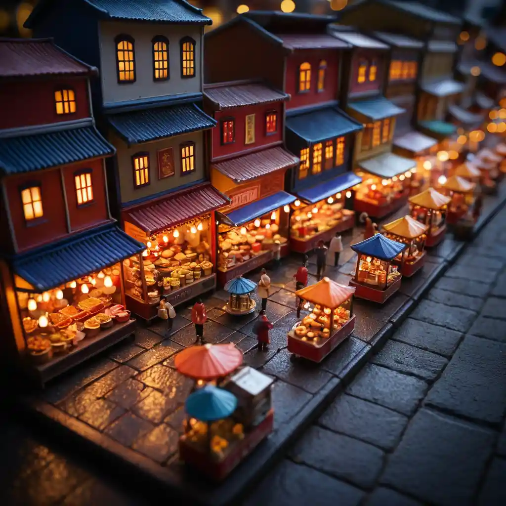 Tiny Tilt Shift Night Market On A City Street
