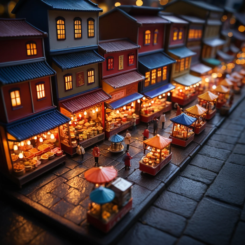 Tiny Tilt Shift Night Market On A City Street