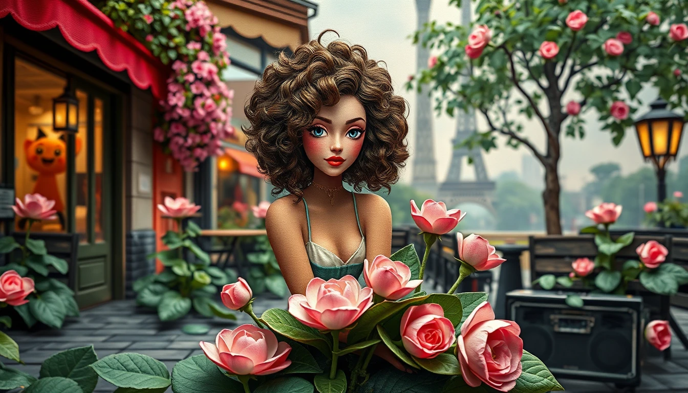 Impressionist cubist portrait of a glamorous woman in a garden