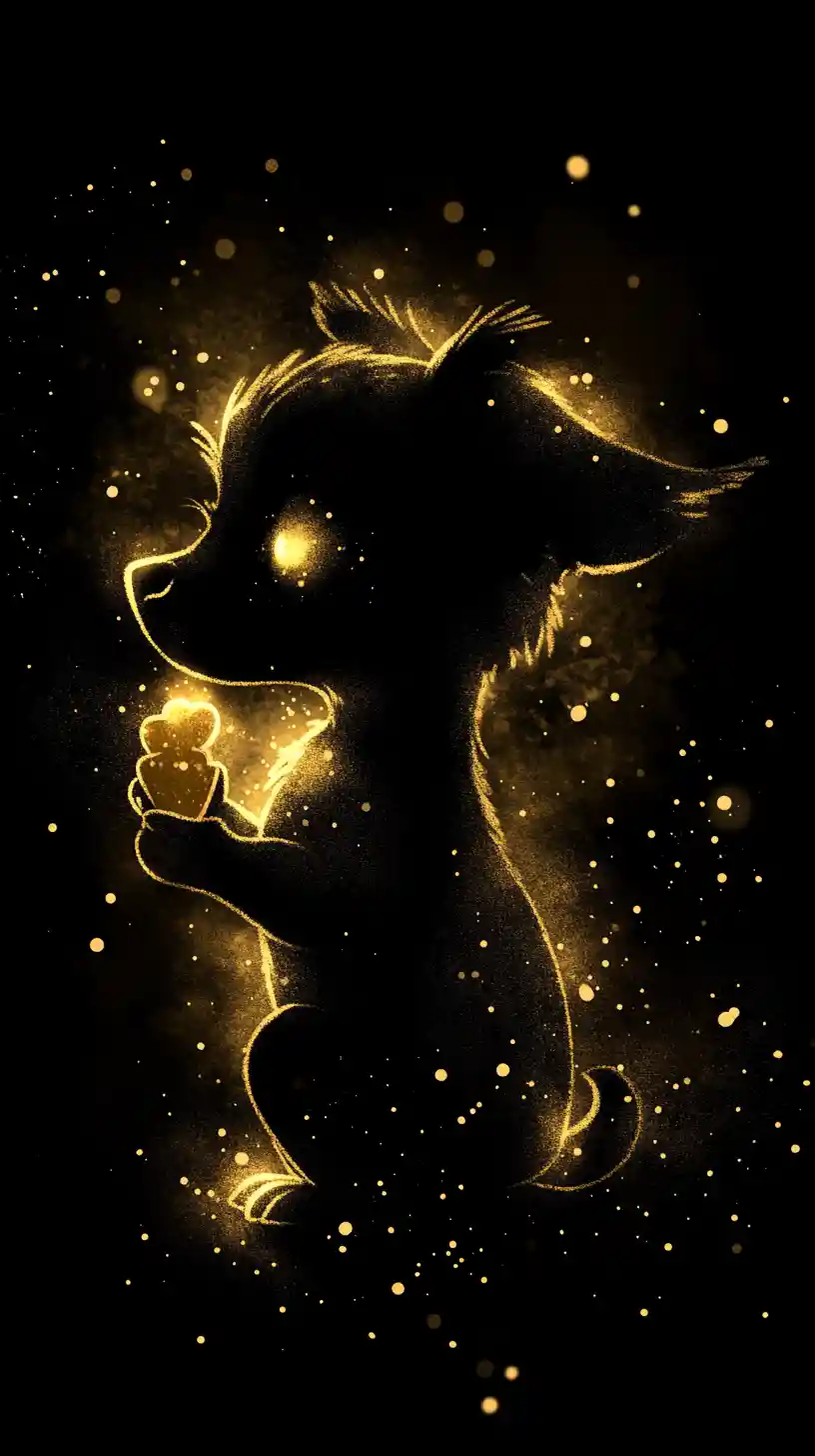 Glowing Gothic Puppy Silhouette With Treat In Its Mouth
