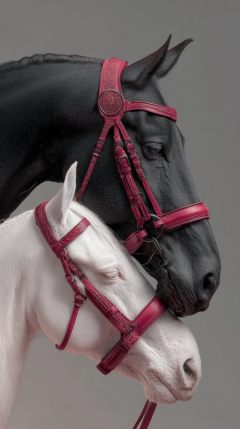 Ritratto intimo in primo piano di cavalli bianco e nero
