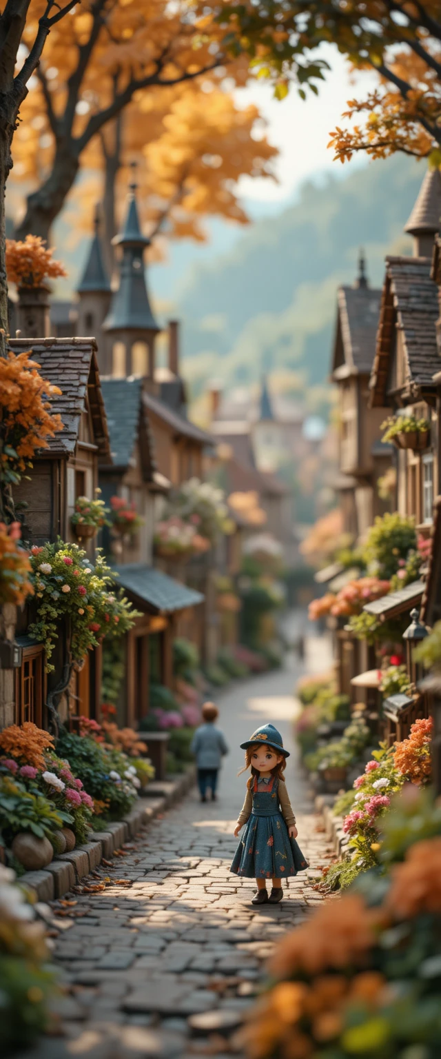 Cute clay bear cycling through a cozy forest village