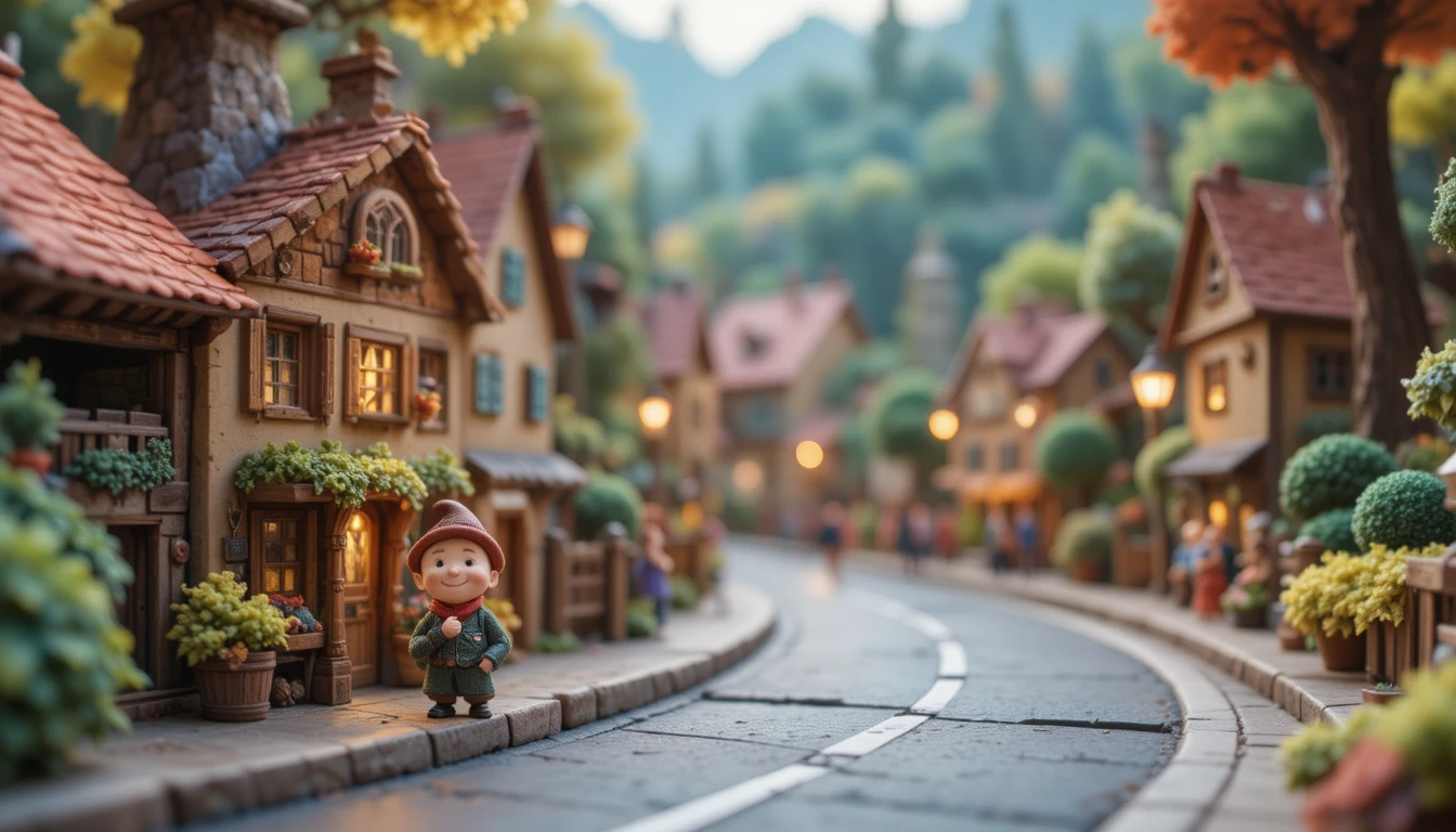 Tiny clay cyclists racing through a cozy French village