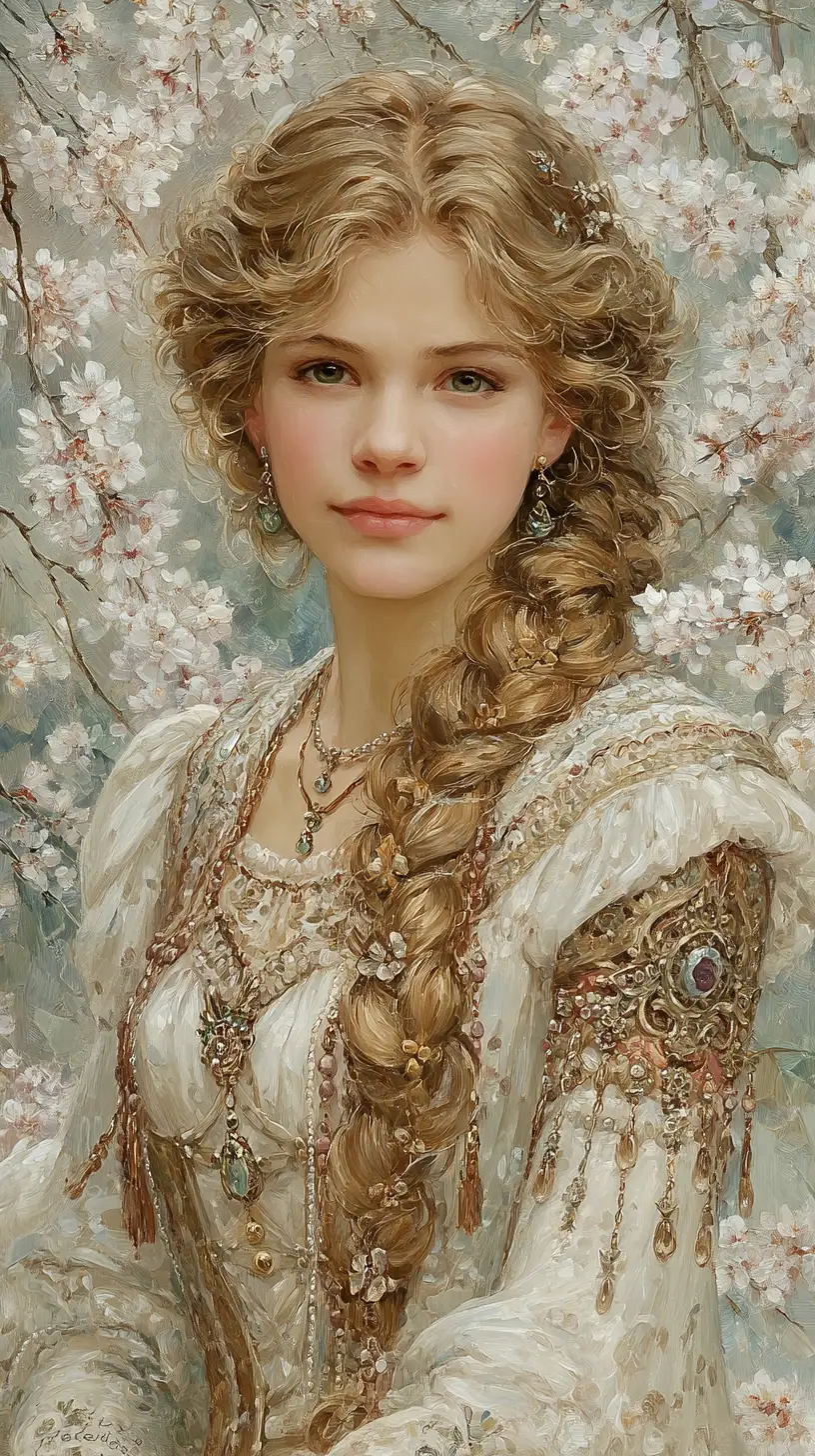 Ethereal Victorian maiden portrait with pearlescent fantasy glow