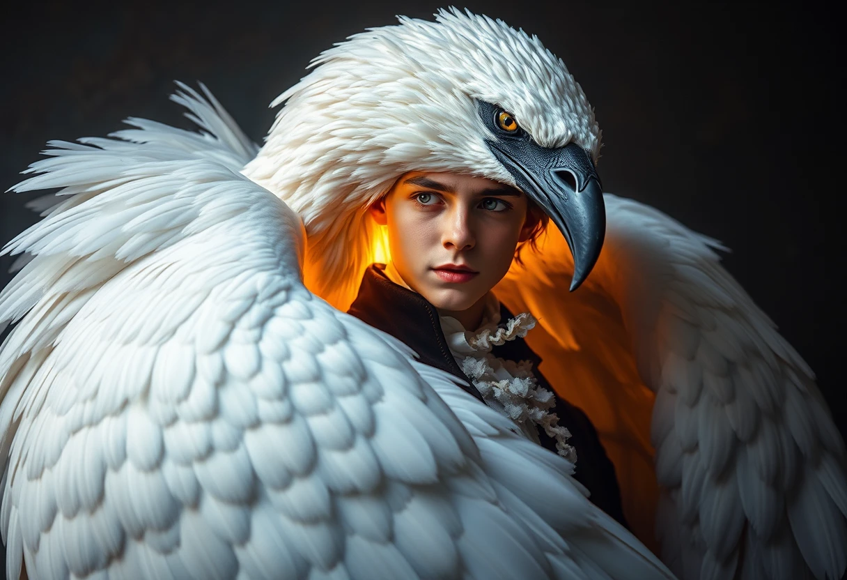 Young Goethe with a luminous albino raven companion