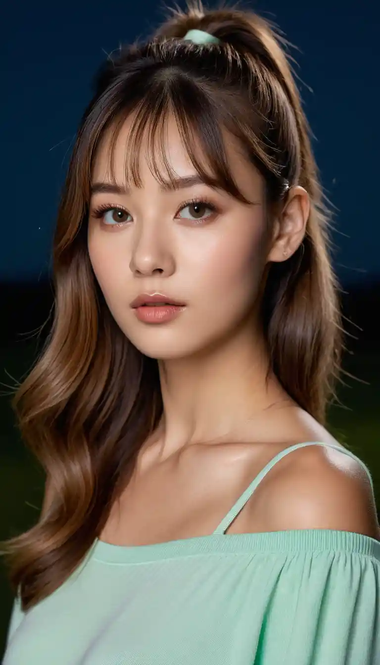 Confident young woman in moonlit countryside portrait