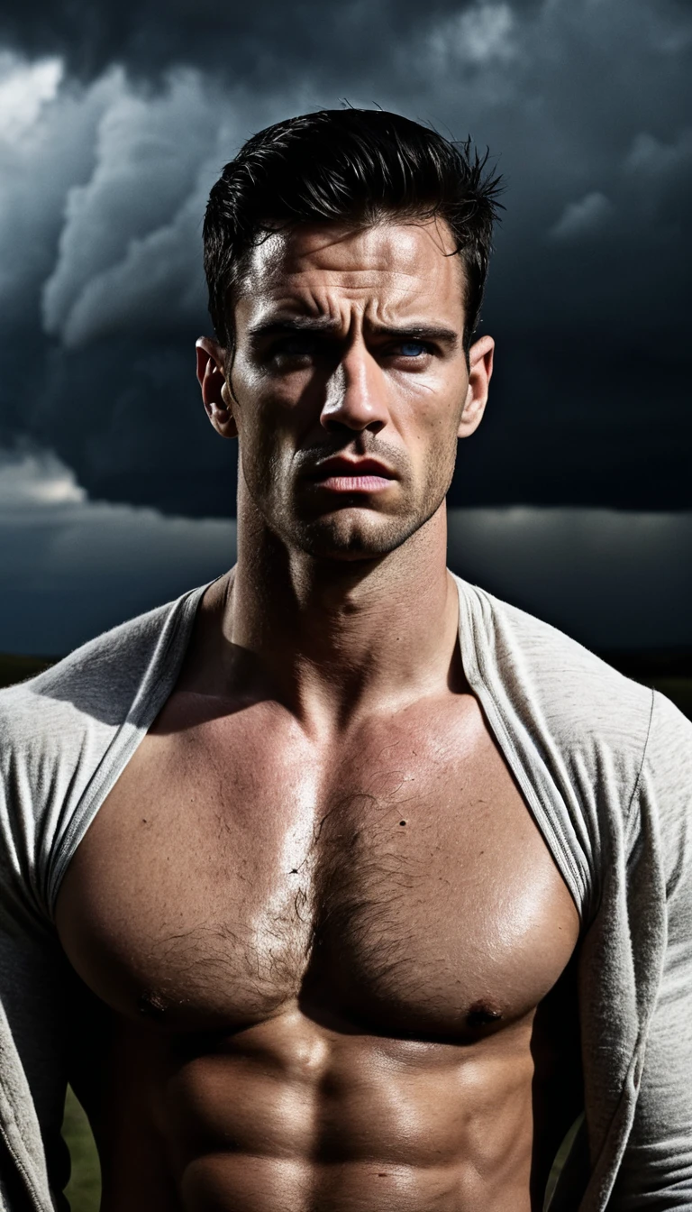 Tall muscular man in a dramatic outdoor portrait