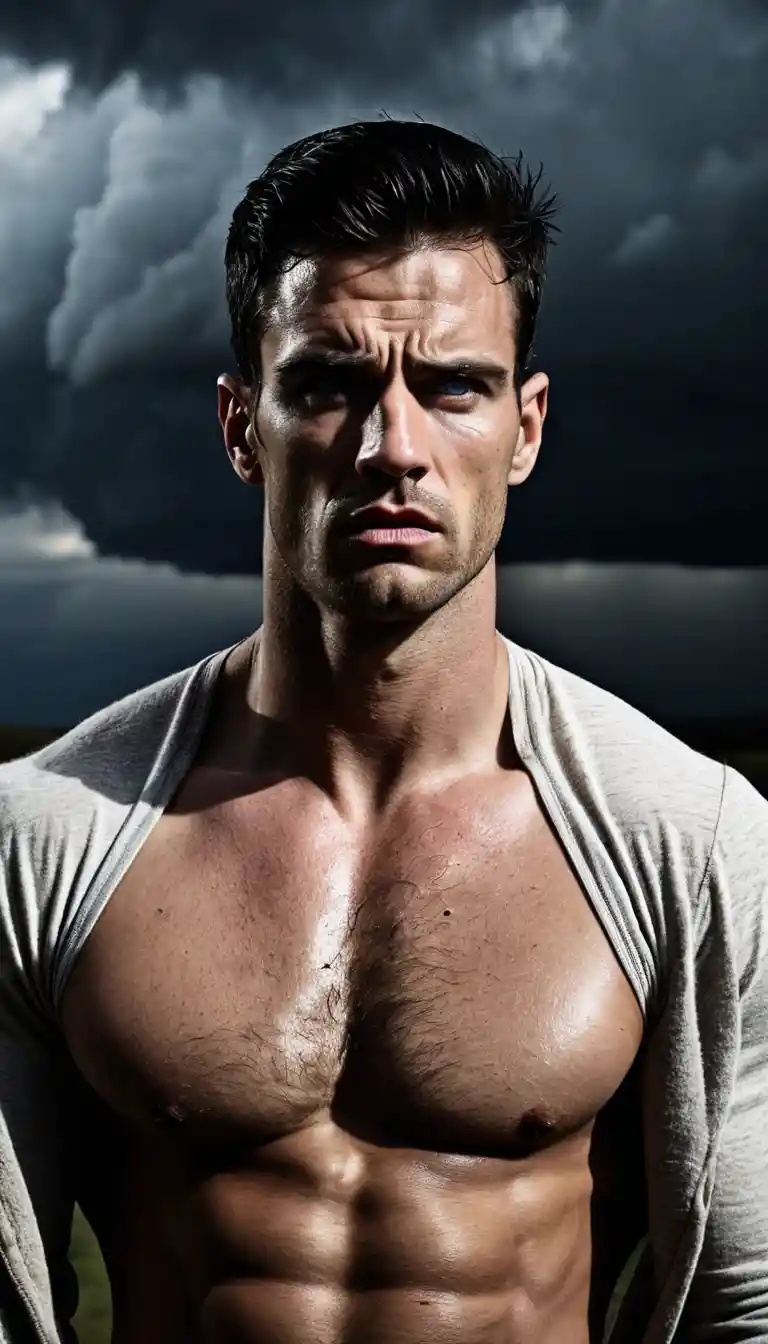 Tall muscular man in a dramatic outdoor portrait