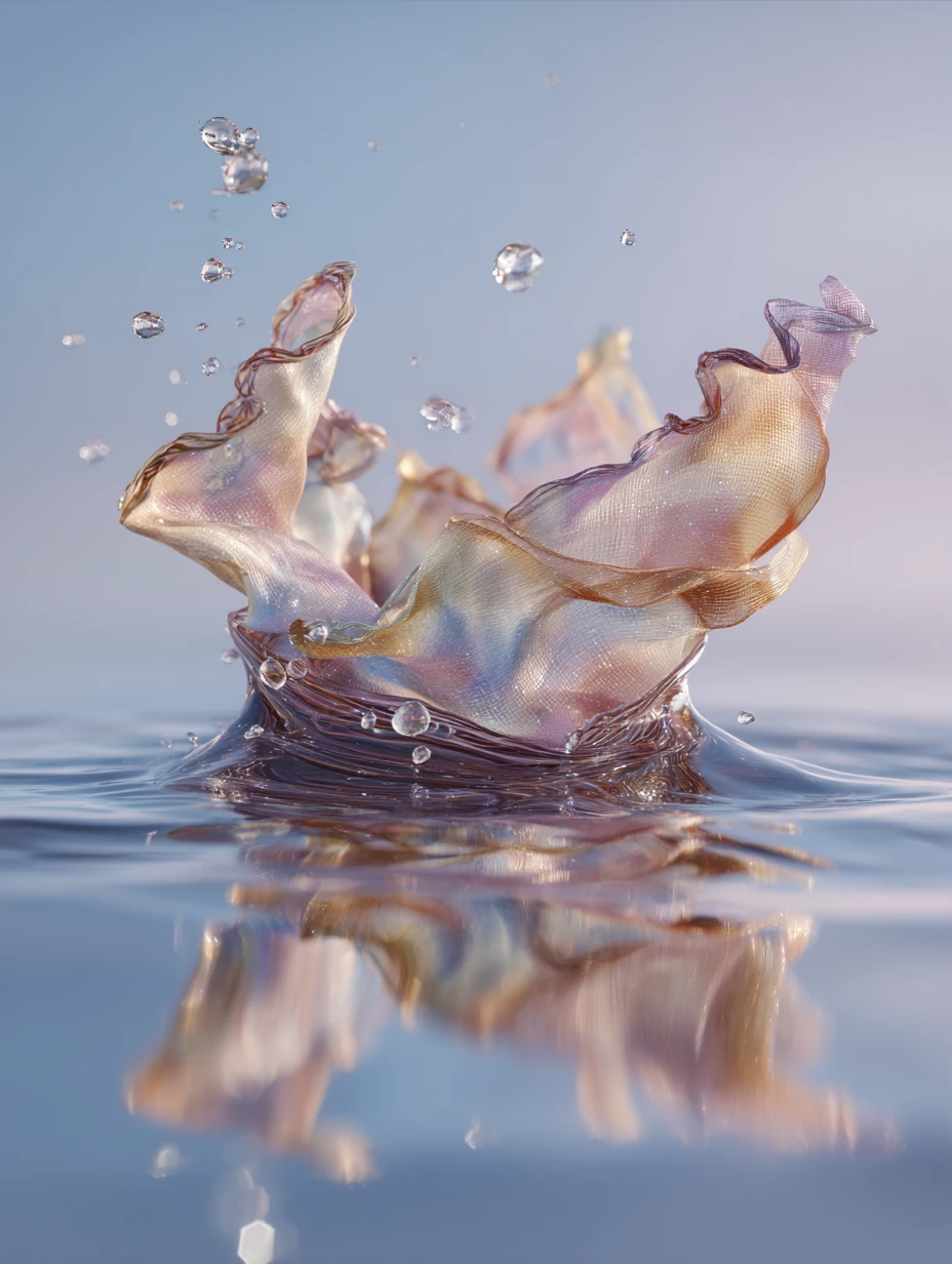 反射する抽象的な水に浮かぶ凍った液体のしずく