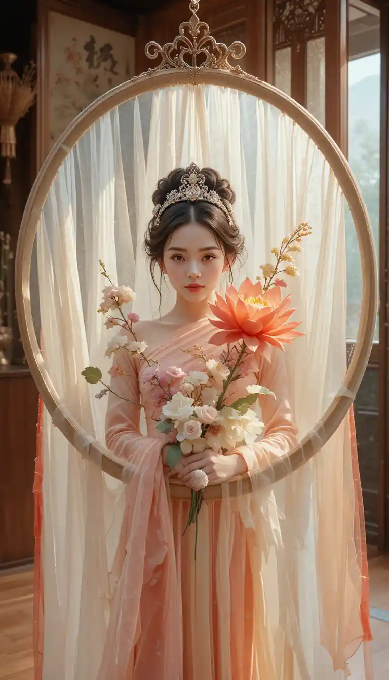Girl delicately embroidering a flower in a hoop