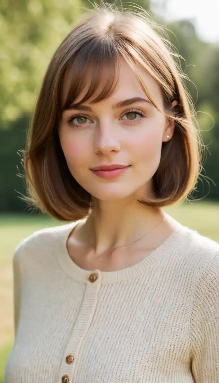 Young woman in vintage preppy outfit in soft dawn light