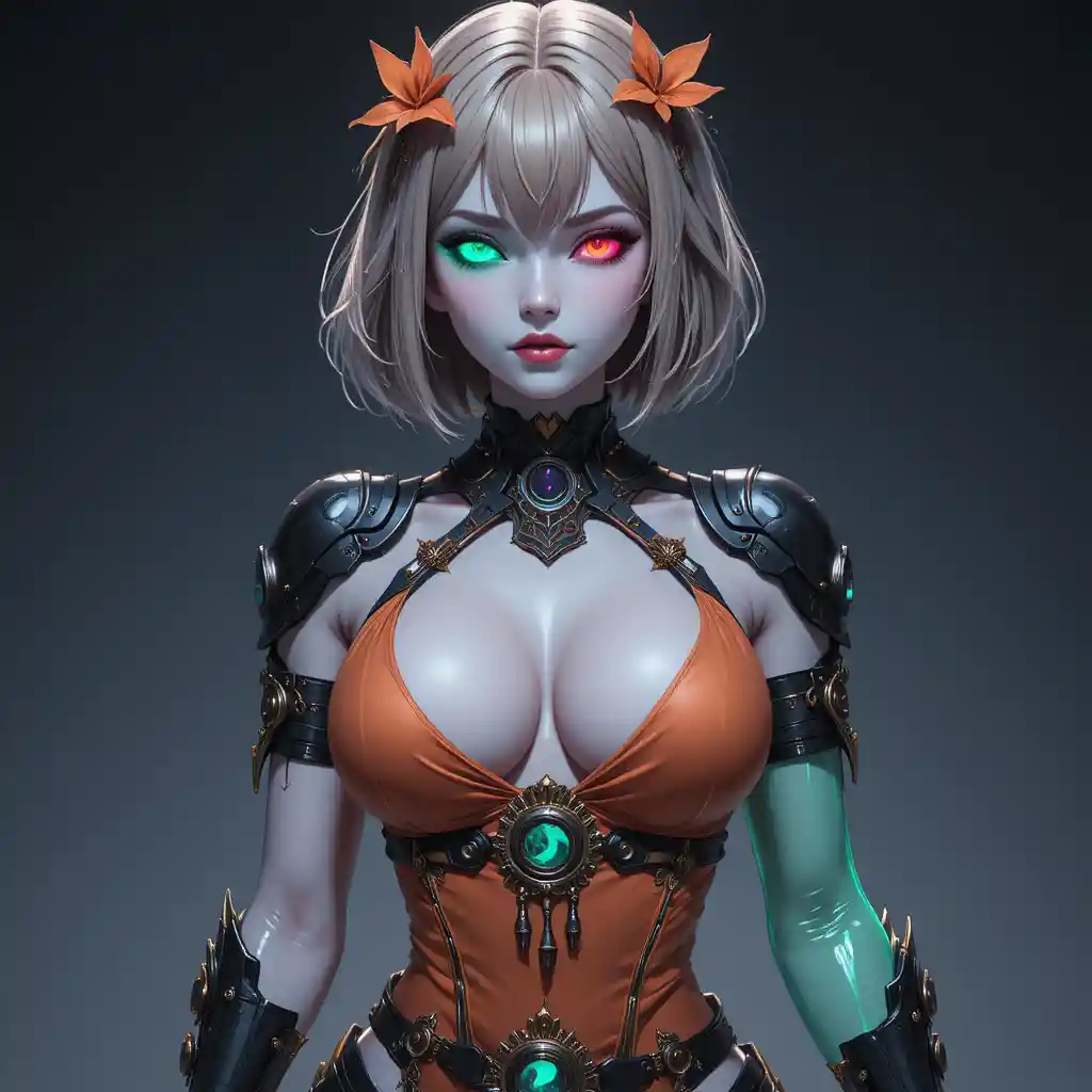 Mysterious anime goddess with glowing mismatched eyes