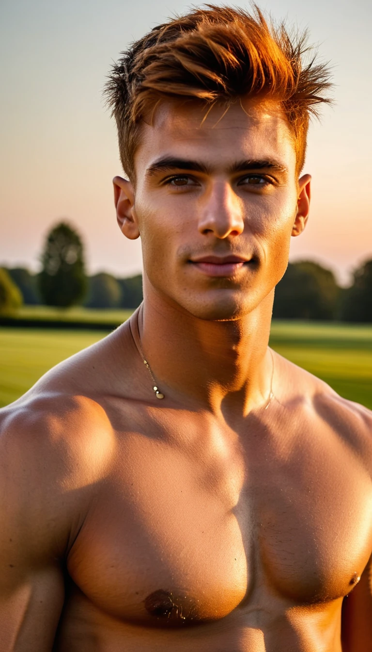 Confident athletic man in casual wear at sunset