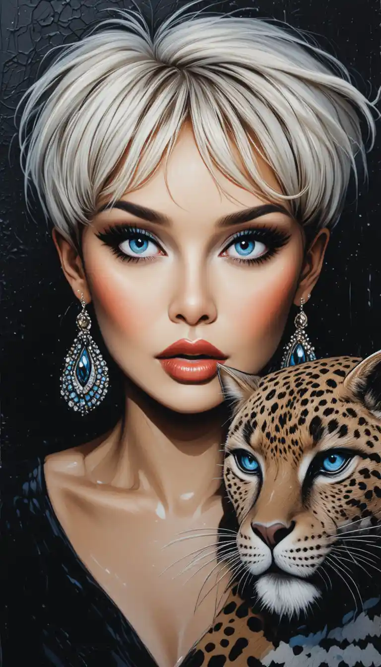 Blonde woman close up with bold makeup and earrings