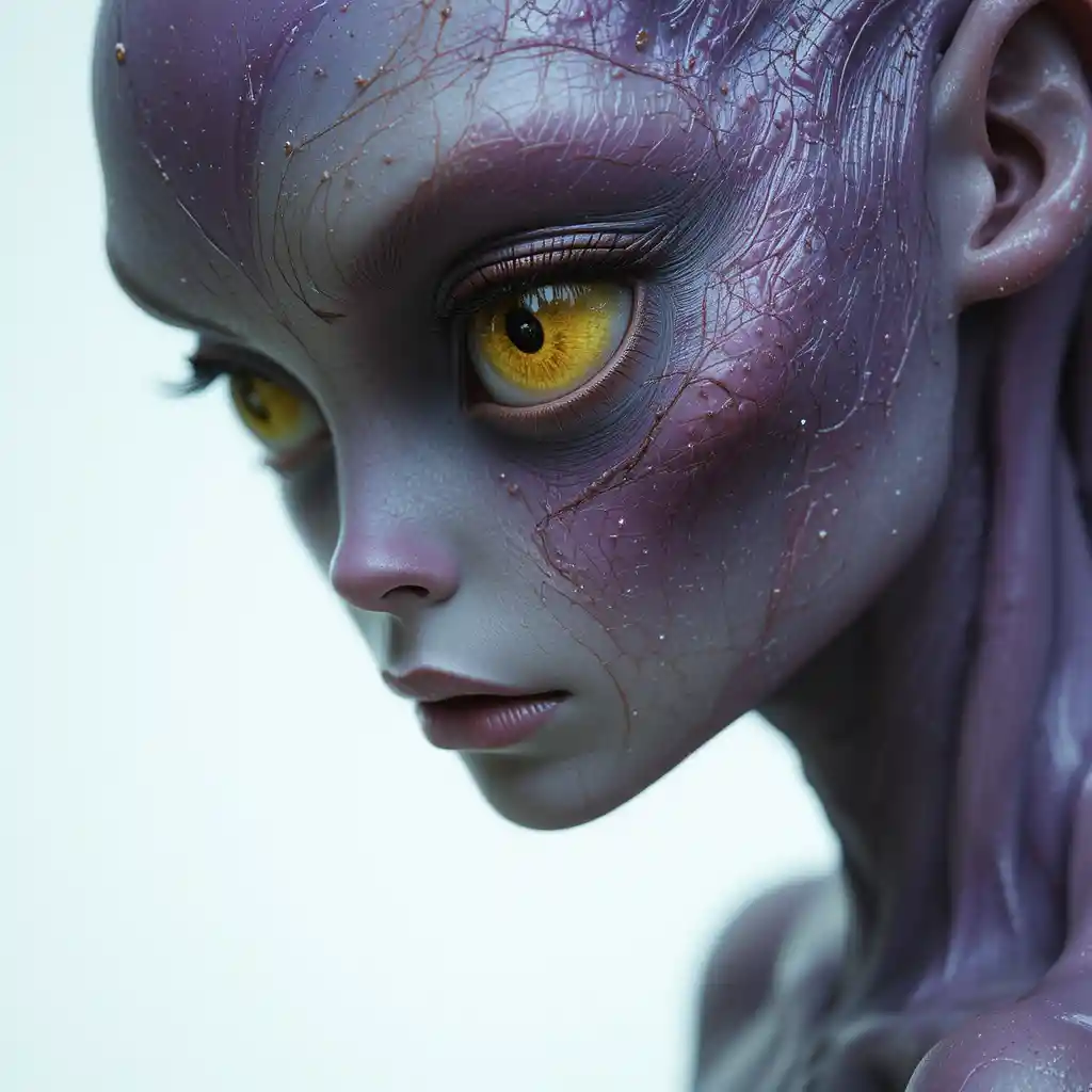 Close up portrait of a female alien with vivid colors
