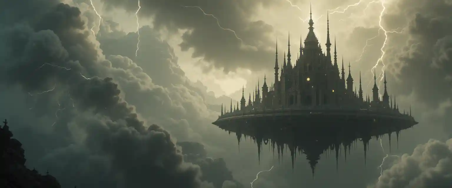 Abandoned Floating City Orbiting A Dark Alien Planet
