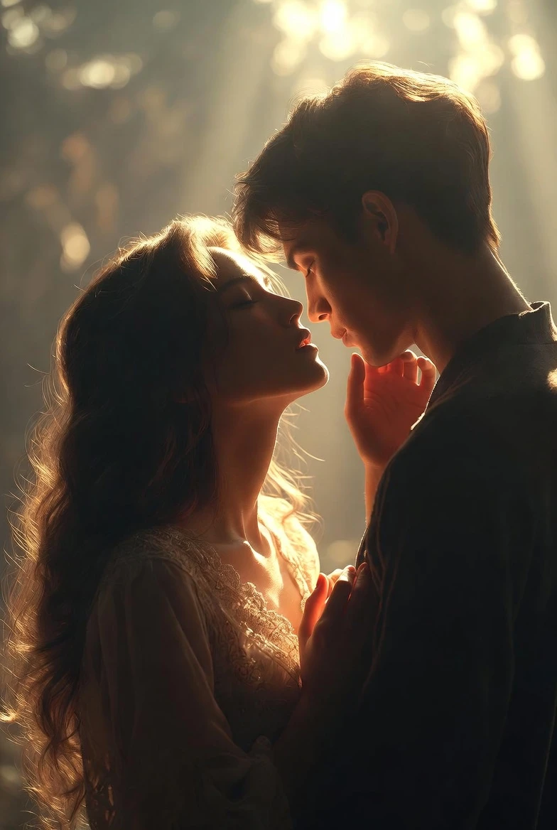 Tierna escena romántica bajo un cielo estrellado con estrellas fugaces