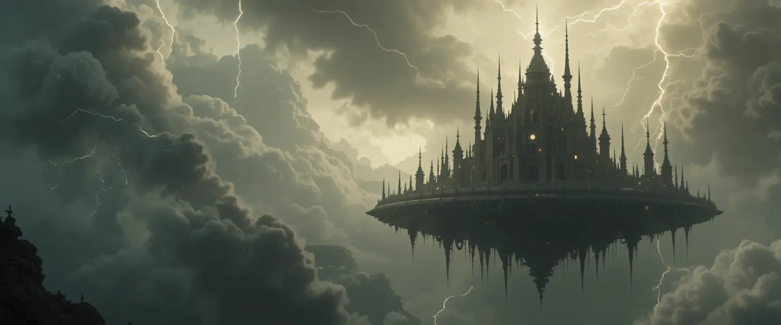 Abandoned Floating City Orbiting A Dark Alien Planet