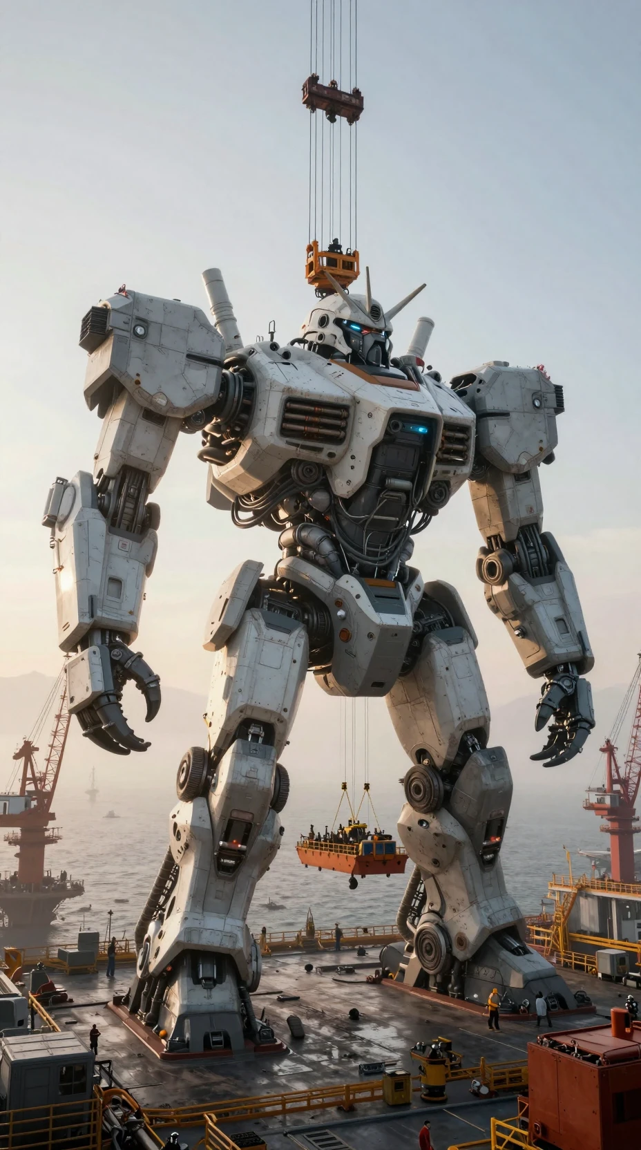 Giant Industrial Cargo Mecha On Offshore Construction Platform