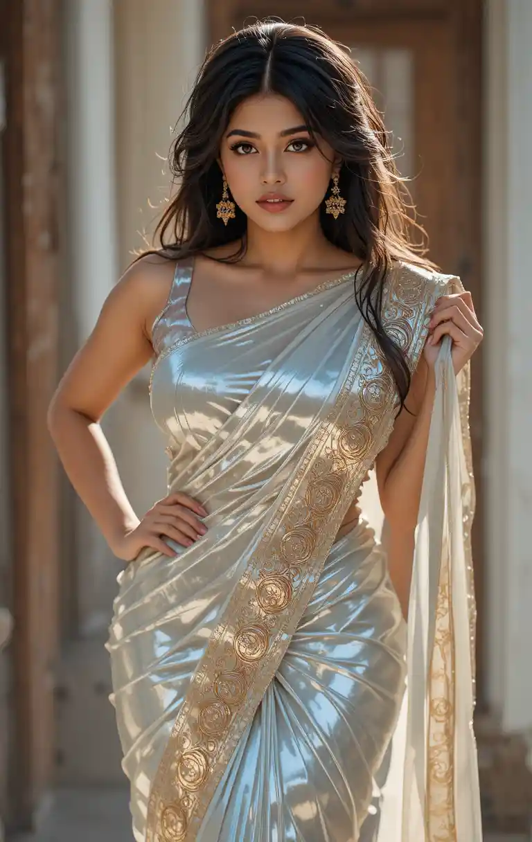 Tamil woman in modern saree with exposed midriff