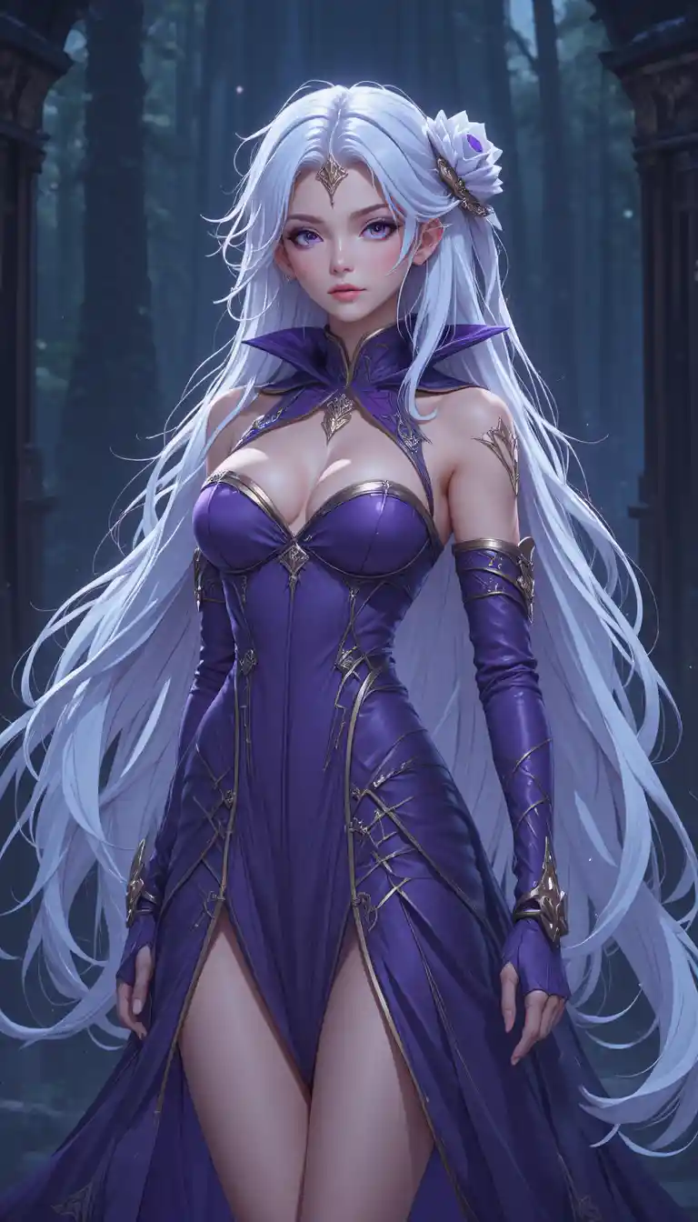 Young time mage girl in ornate violet xelor robes