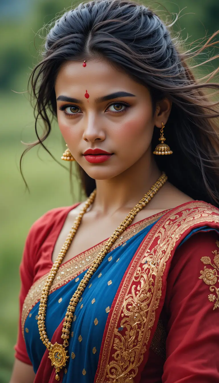 Close up portrait of Indian woman in traditional attire