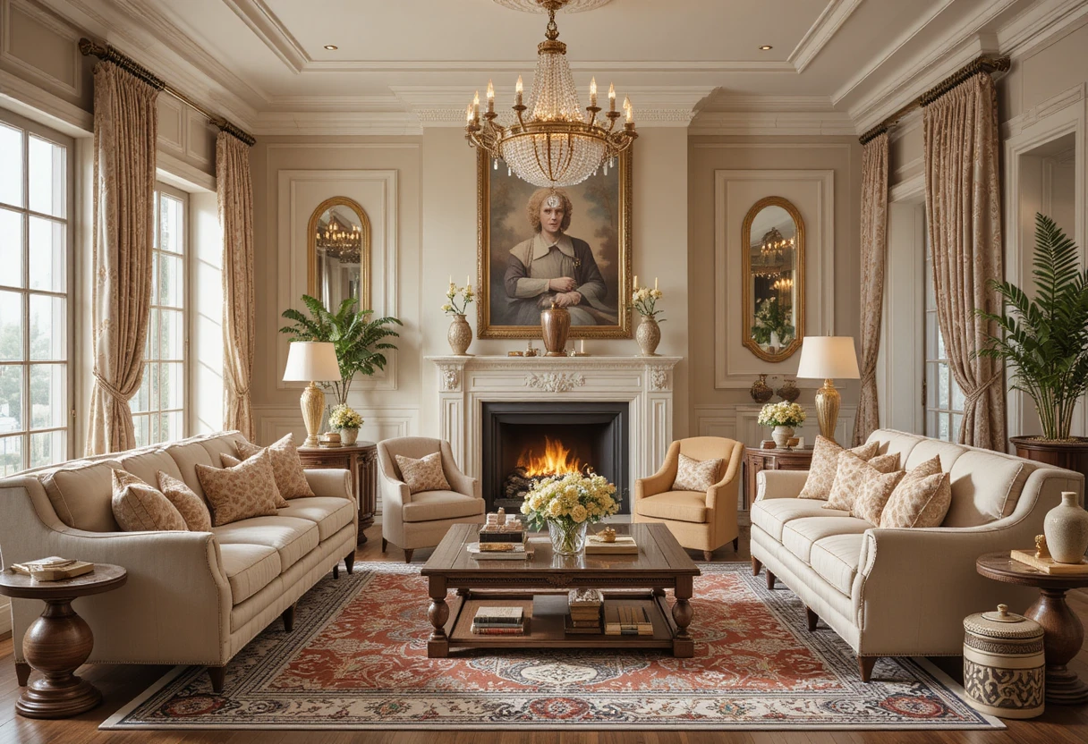 Bohemian living room with creamy beige decorative accents