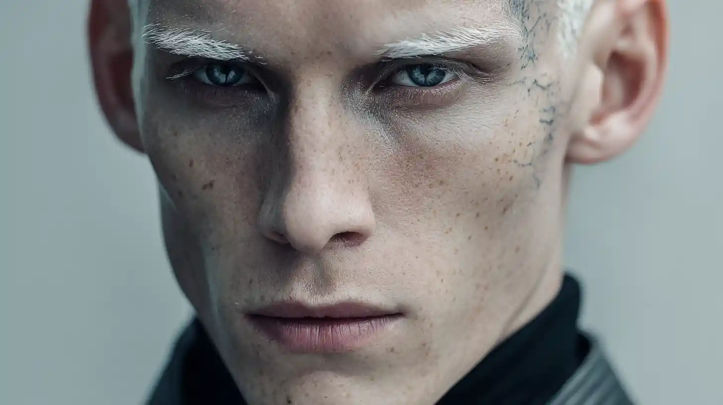 Cybernetic guardian man portrait in futuristic spaceship