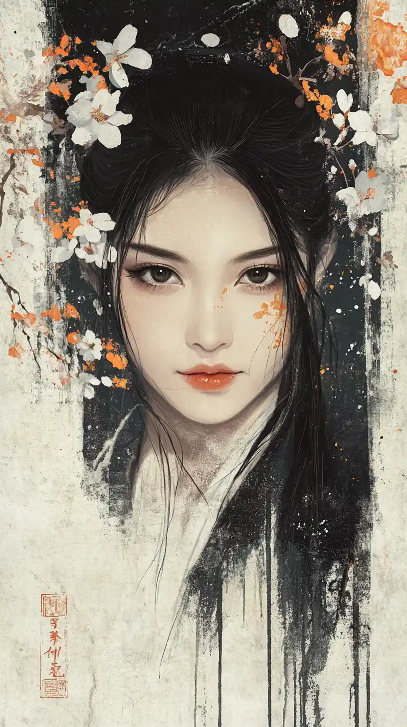 Elegant Asian woman portrait with abstract grunge background