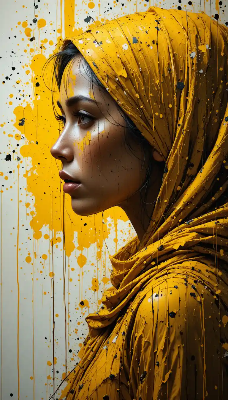 Side profile portrait of a woman in yellow headscarf
