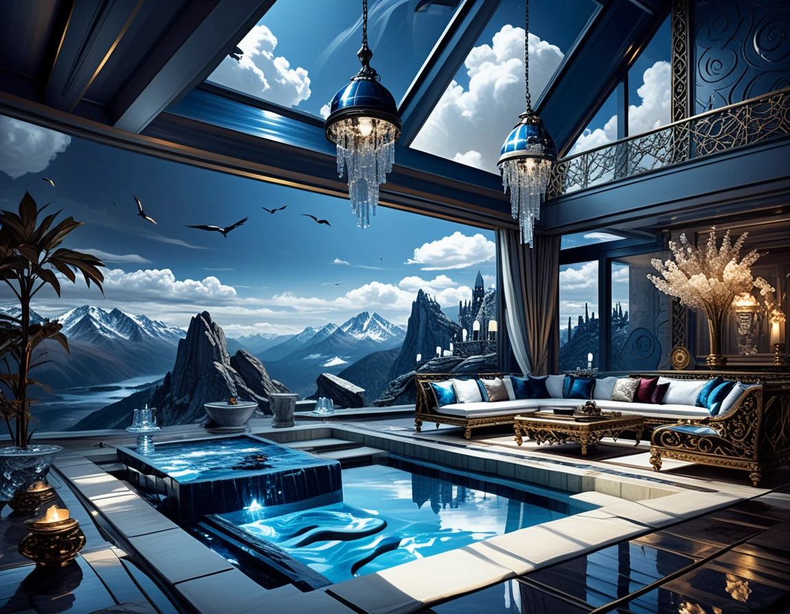 Luxury penthouse infinity pool above rocky mountain landscape