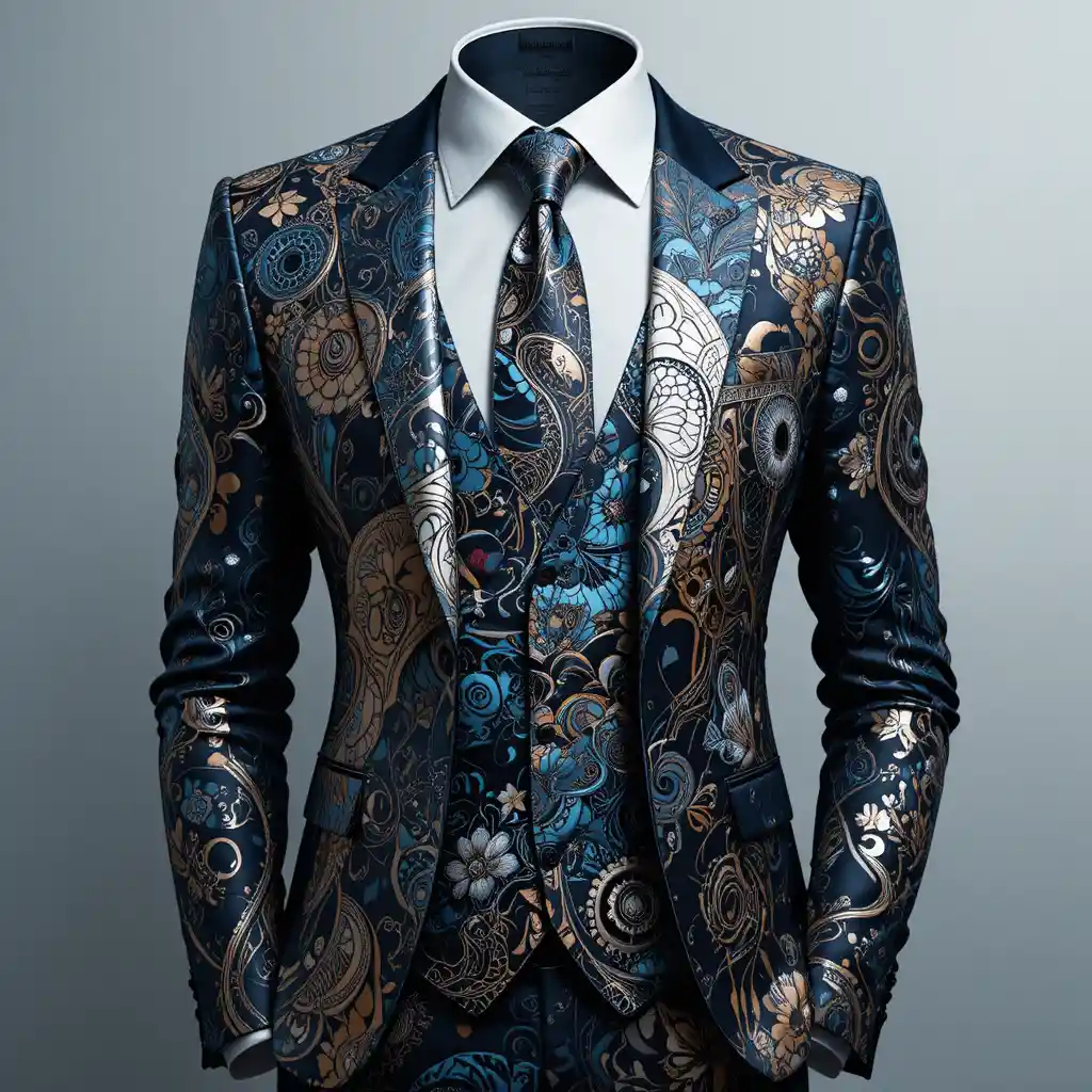 Abstract suit design with bold zentangle inspired patterns