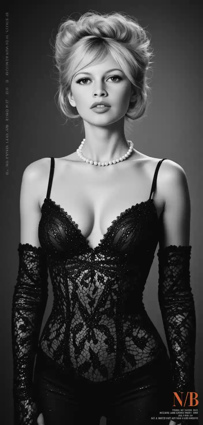 Elegant woman in pearls and lace gloves in cinematic portrait