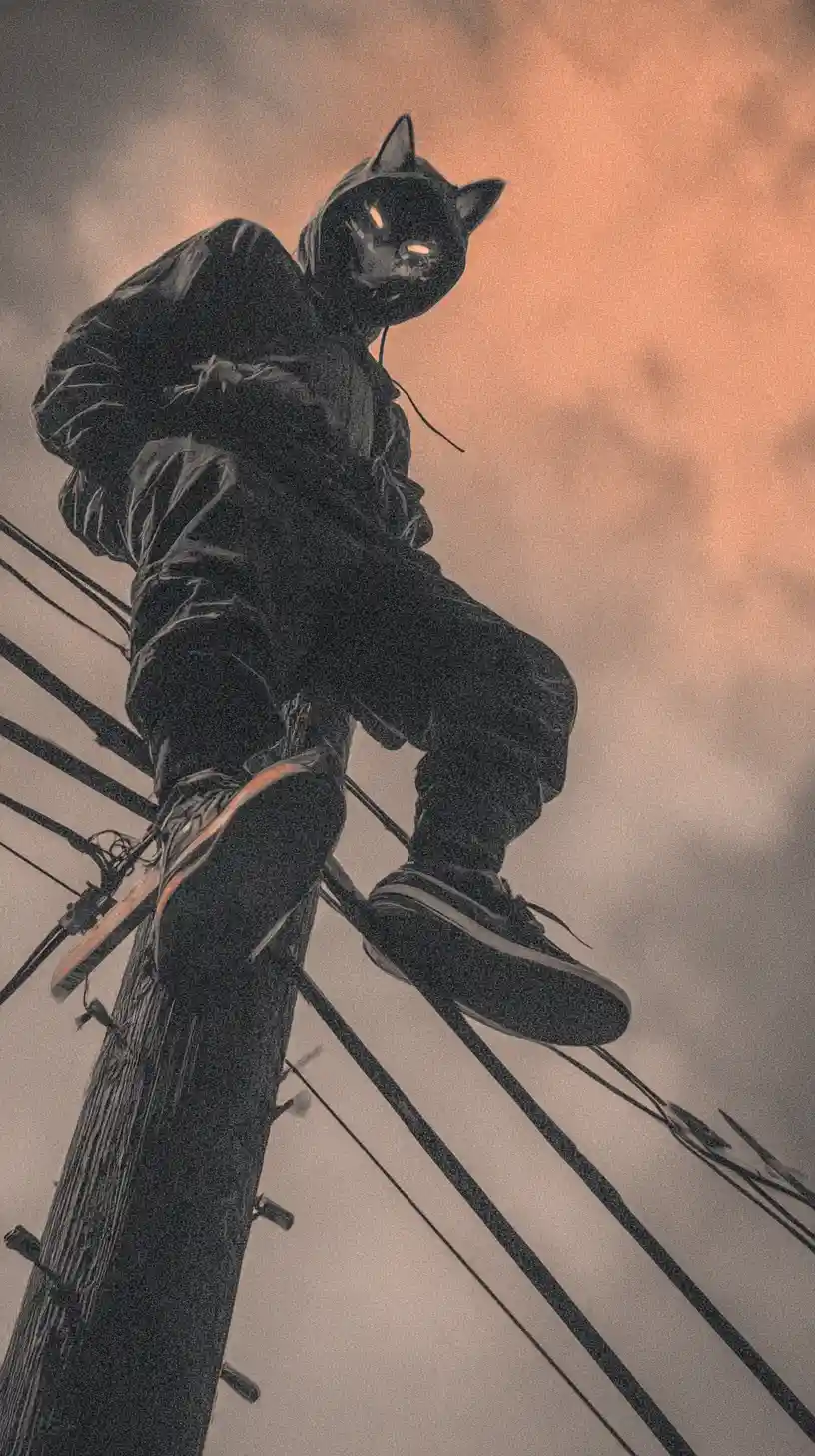 Confident man balancing like a feline on a tightrope