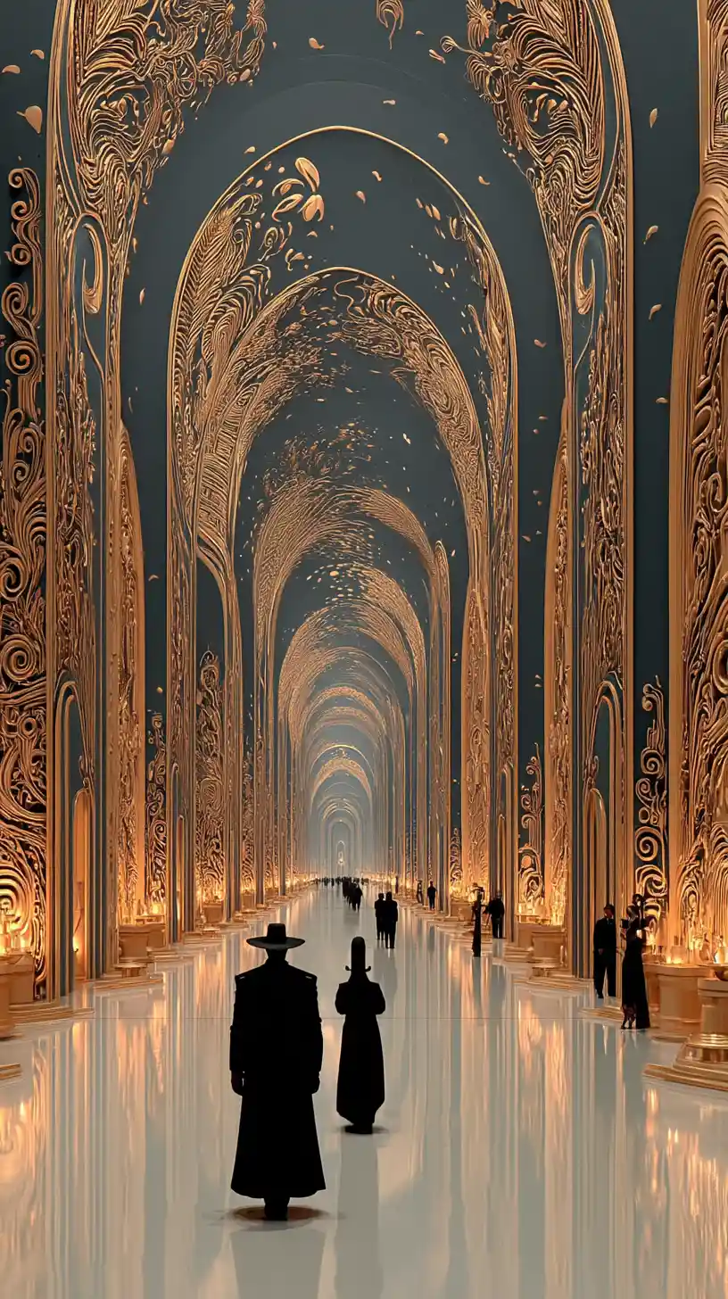 Cyberpunk guards in an ornate surreal golden palace