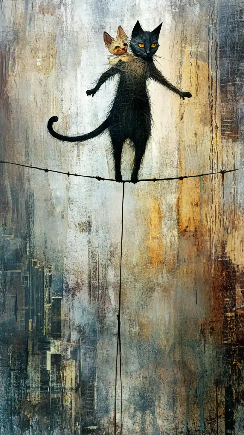 Confident man walking a delicate tightrope with agility