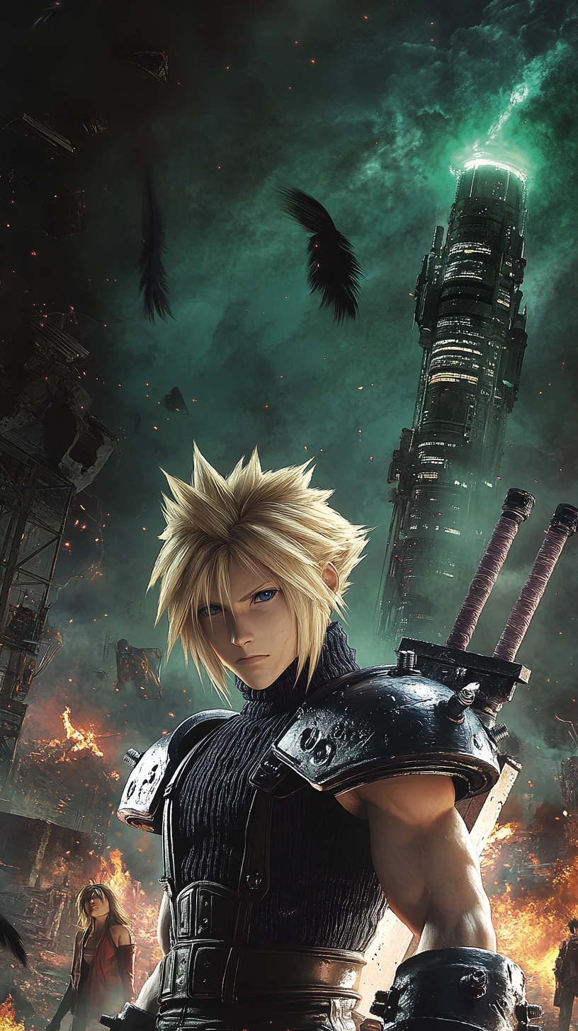 Warrior with massive sword in ruined fantasy city