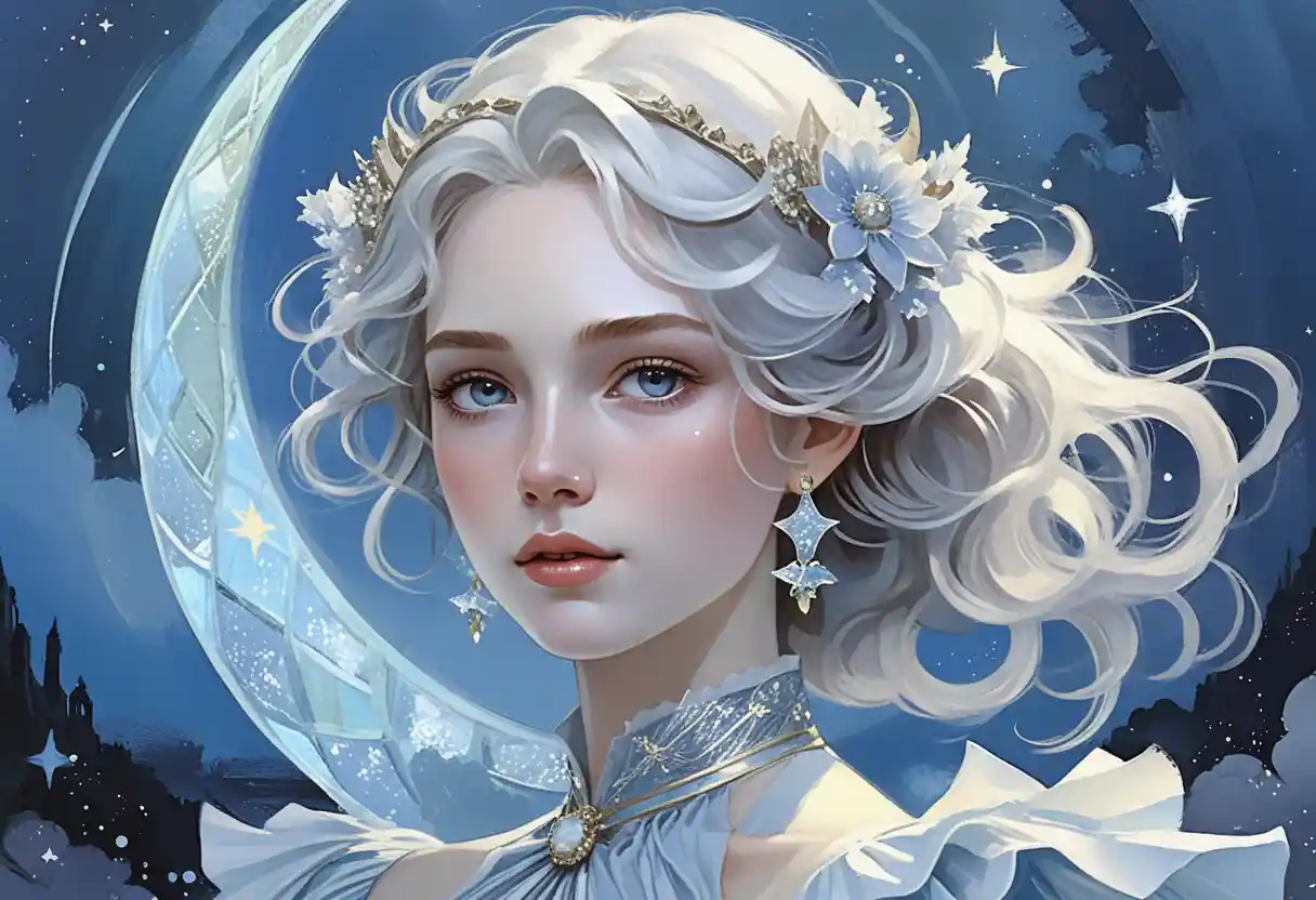 Moonlit anime girl portrait against a starry night sky