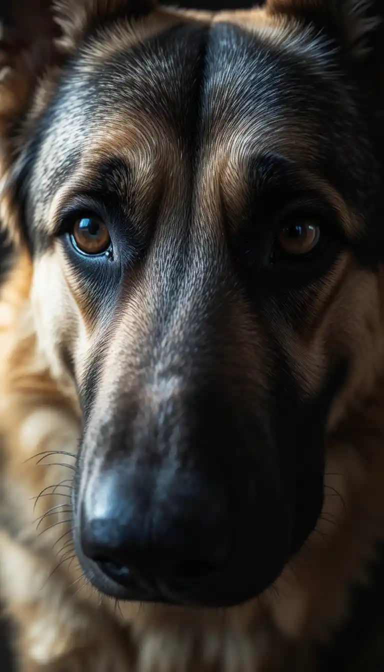 Close up portrait of a thoughtful german shepherd dog