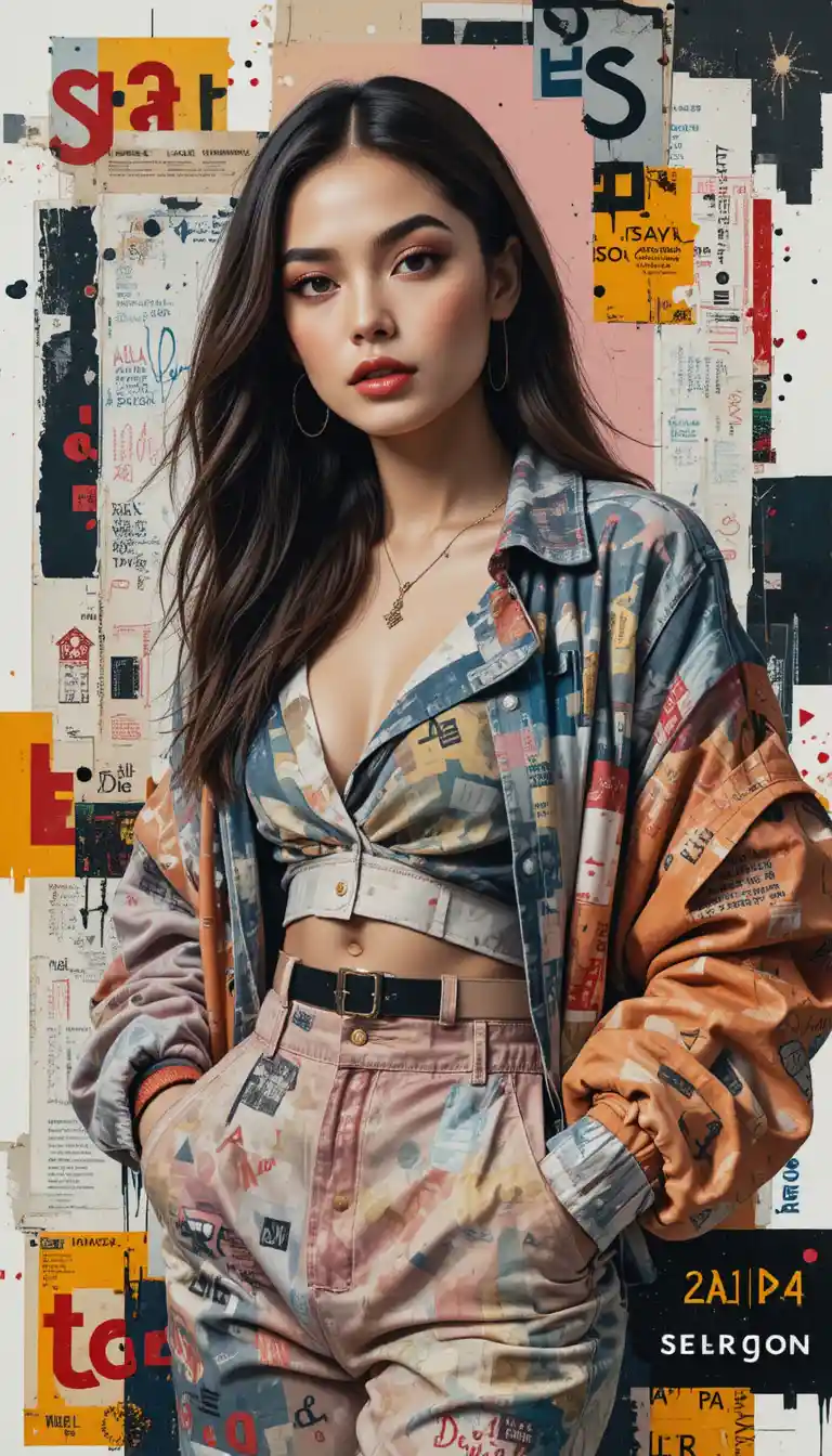 Urban fashion collage portrait of a confident streetwear model