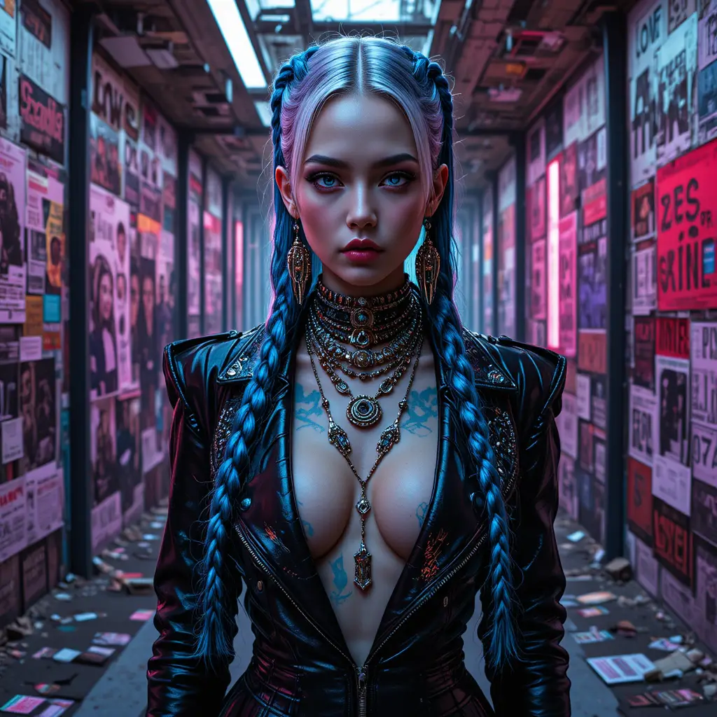 Cyberpunk-Outlaw-Königin im surrealen Fashion-Collagen-Porträt