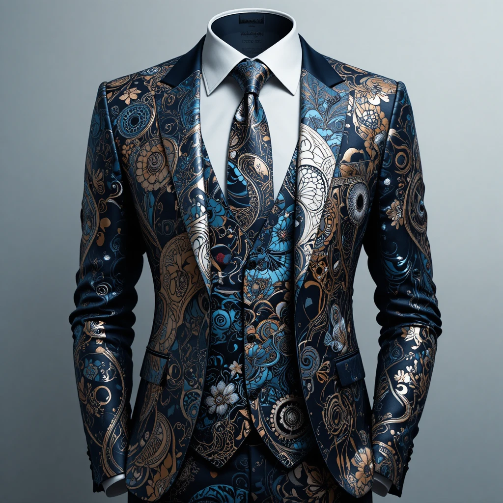 Abstract suit design with bold zentangle inspired patterns