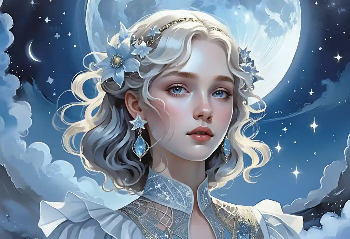 Ethereal anime girl glowing against a starry moonlit sky
