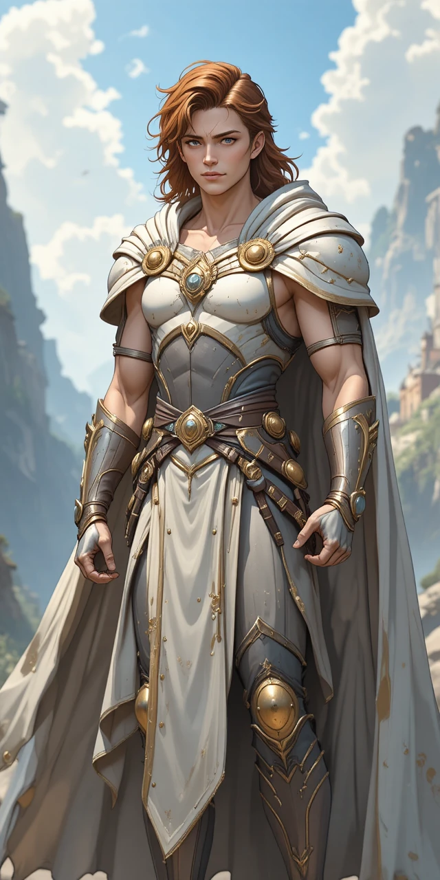 Winged anime warrior man in white and gold armor