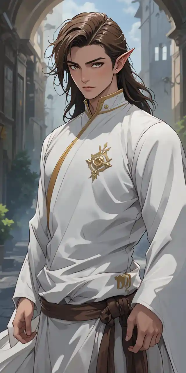 Tall fantasy man with dark hair and dragon tunic