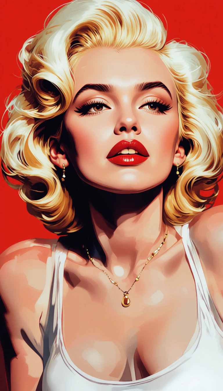 Pop art portrait of Marilyn Monroe on bold red background