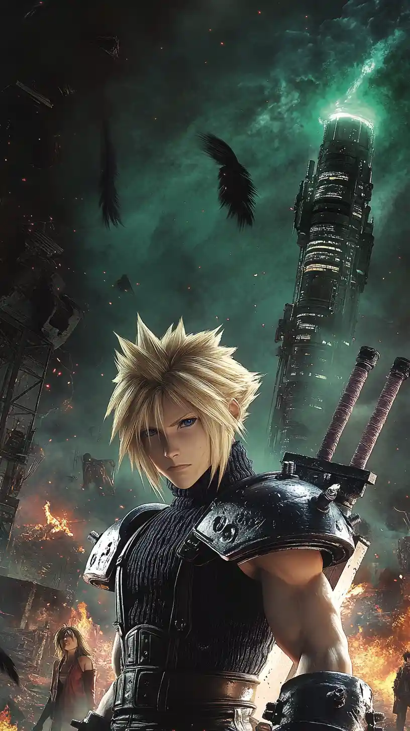 Warrior with massive sword in ruined fantasy city