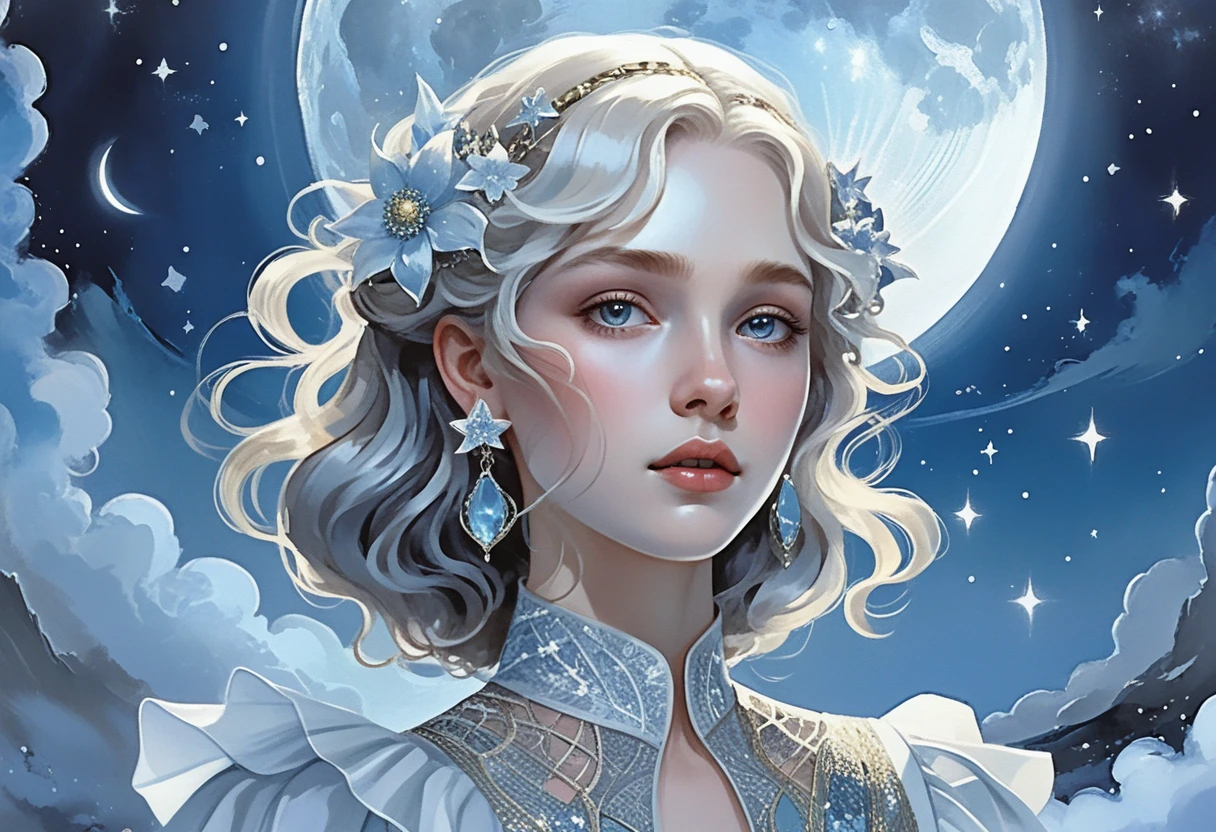 Ethereal anime girl glowing against a starry moonlit sky