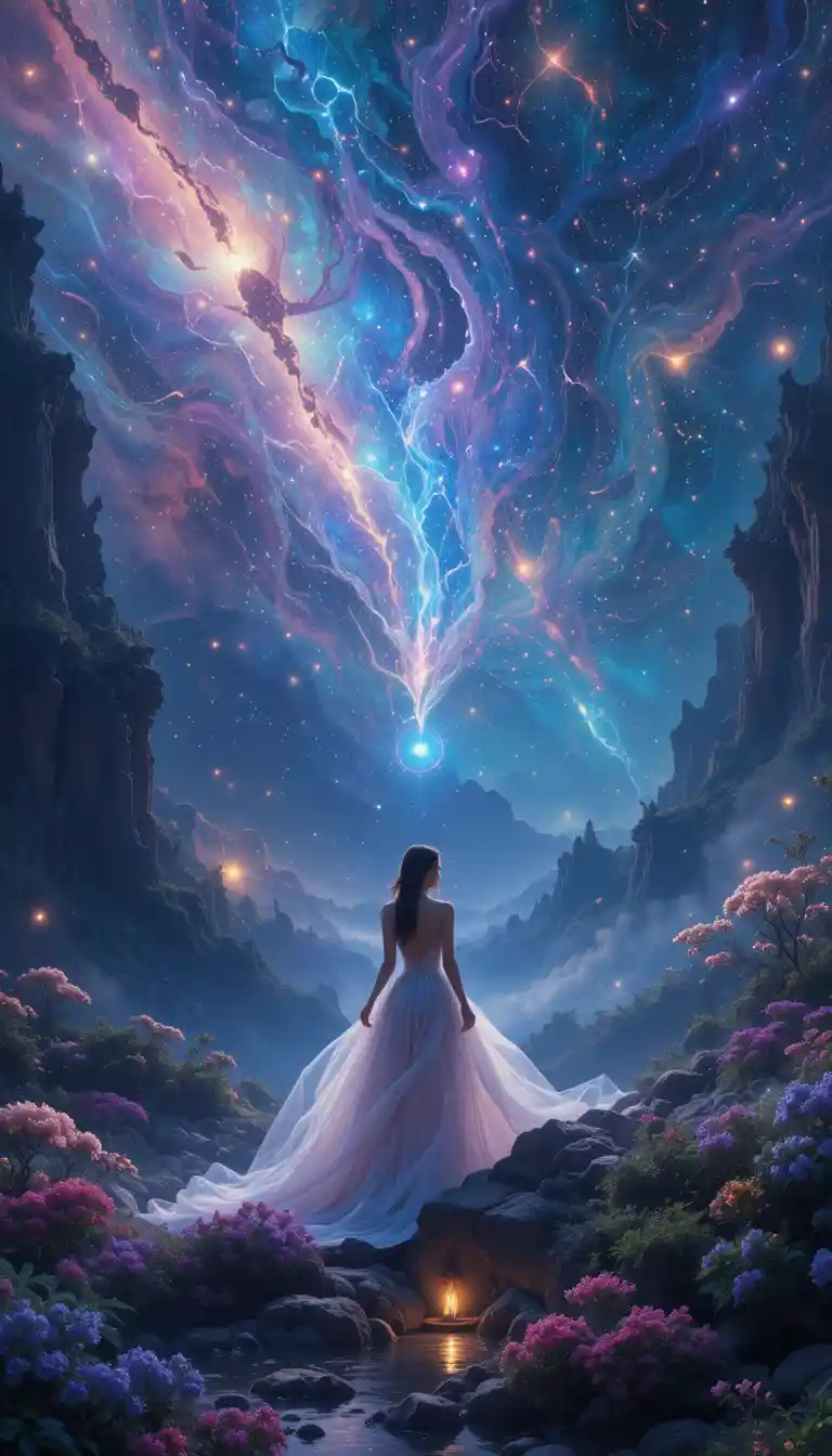 Mystical Fantasy Landscape With Radiant Iridescent Lights