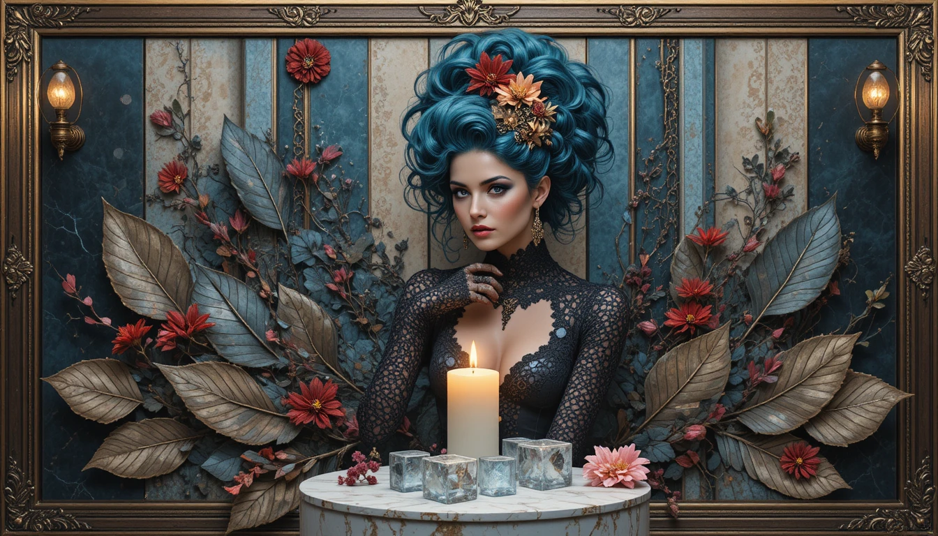 Steampunk woman portrait with teal hair and ornate gears
